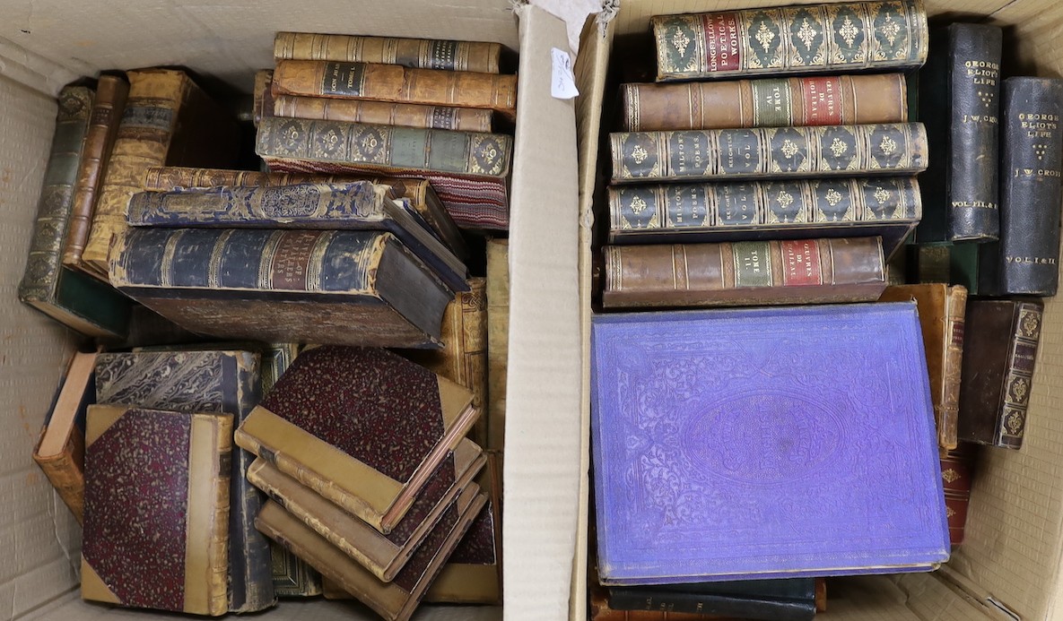 Two boxes of mixed 19th and 20th century leather bound books